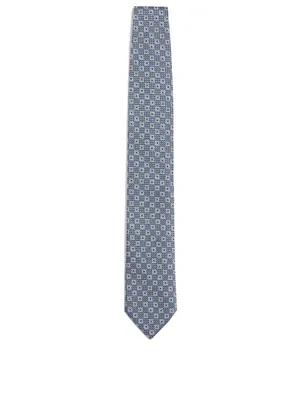 Silk Tie In Jacquard Geo Pattern