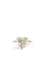 Small Fireworks 18K White Gold Heart Ring With Diamonds