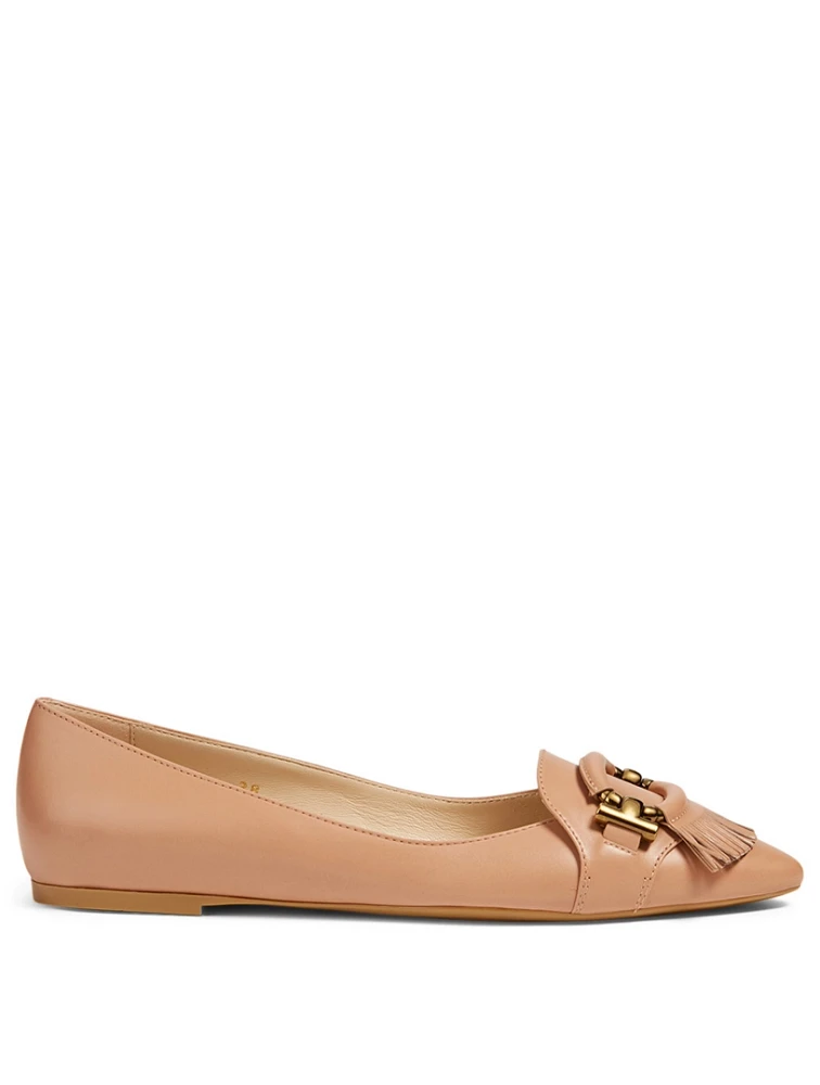 T- Ring Leather Ballet Flats