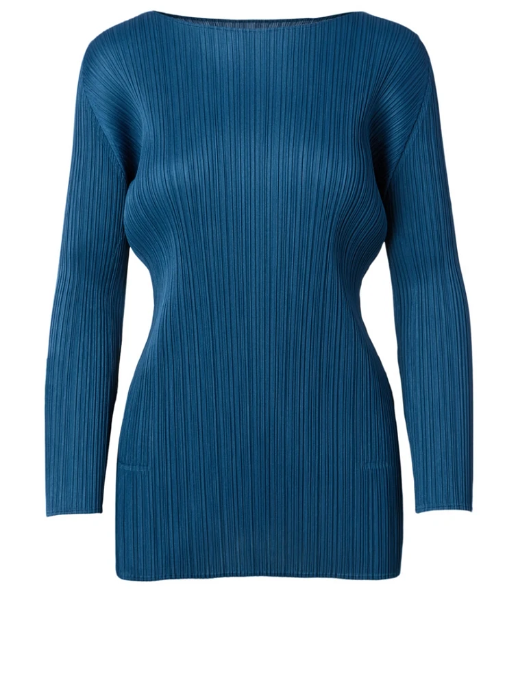 Pleated Long-Sleeve Blouse