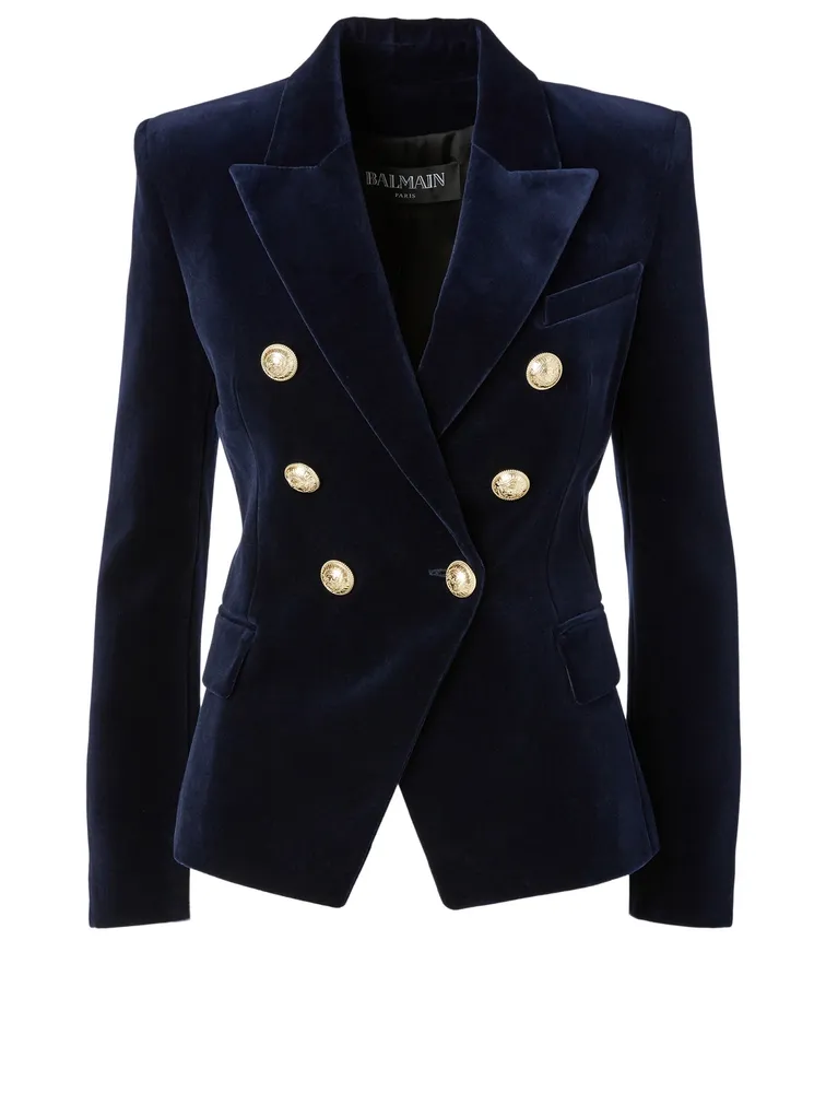 Velvet Double-Breasted Blazer