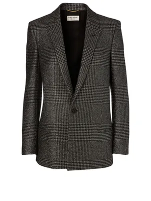 Wool-Blend Blazer Plaid Print