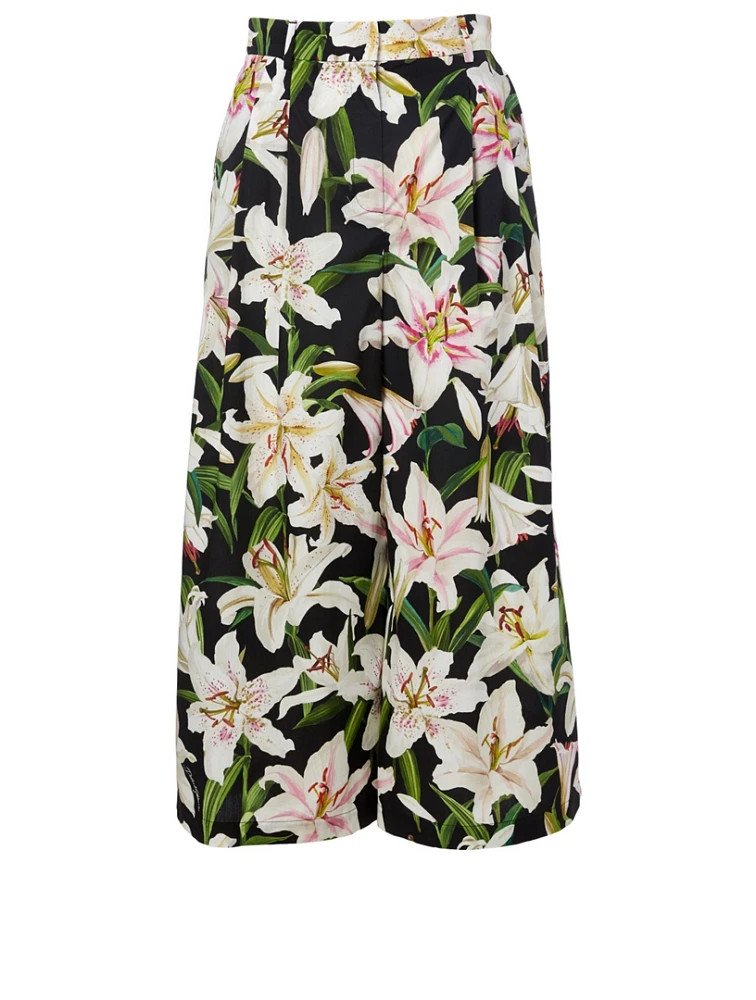 Cotton Wide-Leg Pants Floral Print