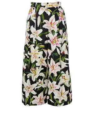 Cotton Wide-Leg Pants Floral Print