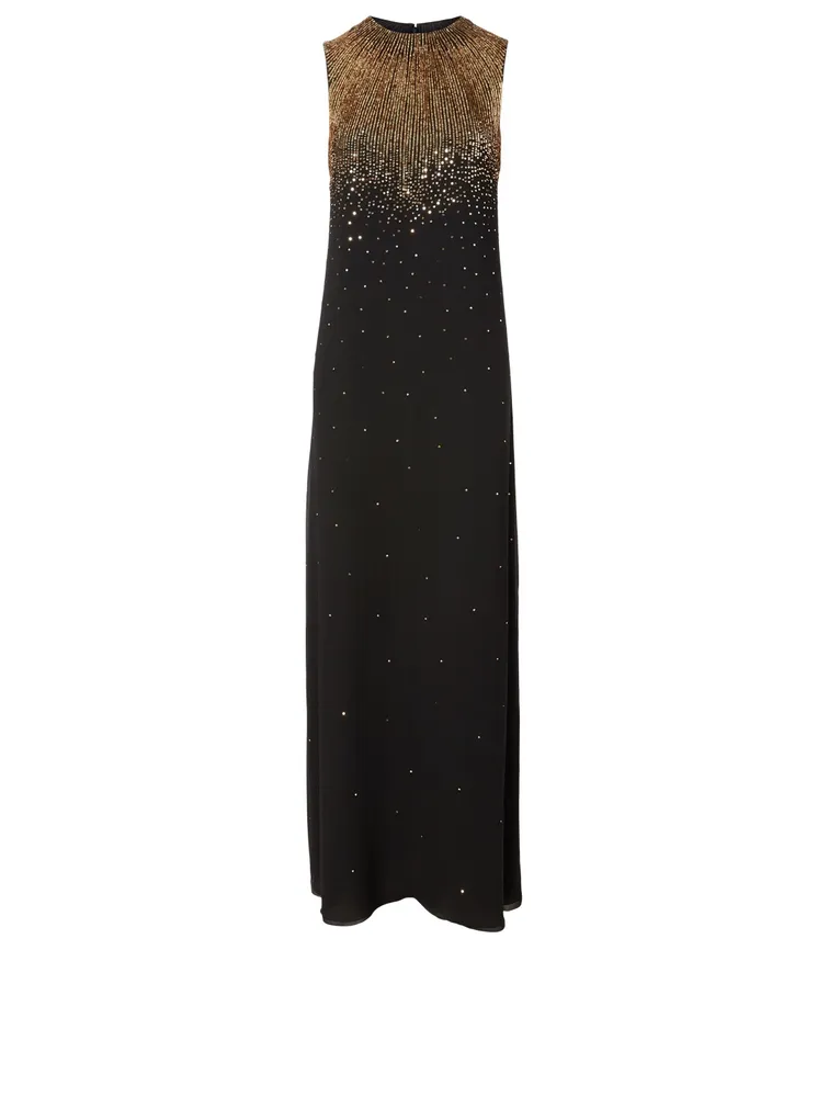 Silk Sequin Embroidered Evening Dress
