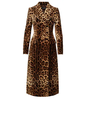Double-Breasted Midi Coat Leopard Print