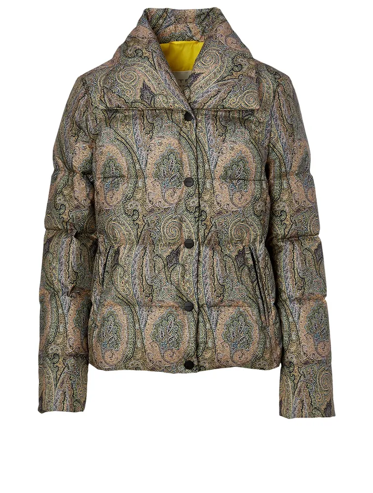 Down Puffer Coat Paisley Print