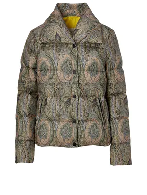 Down Puffer Coat Paisley Print