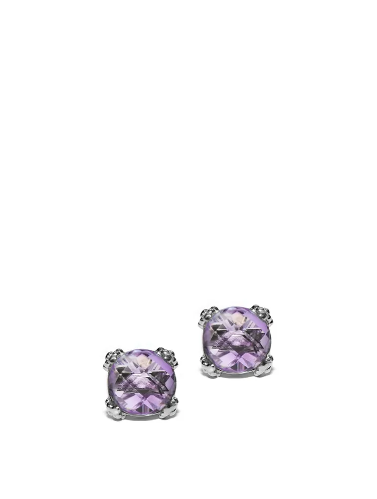 Dew Drop Sterling Silver Cluster Stud Earrings With Amethyst