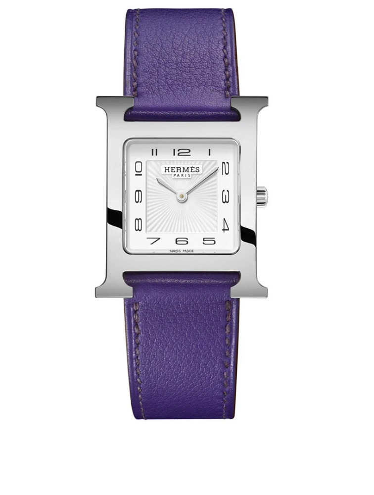 Medium Heure H Stainless Steel Leather Strap Watch