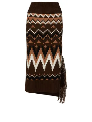 Wool Midi Skirt Fair Isle Print