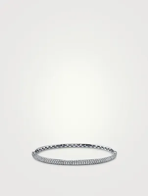18K Gold Three Row Bangle Bracelet With Diamonds