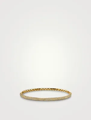 18K Gold Three Row Bangle Bracelet With Diamonds