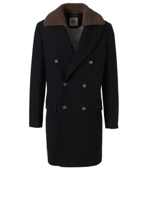 Cashmere Double-Breasted Coat With Shearling Collar