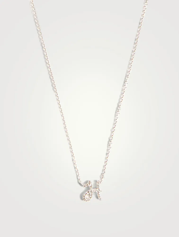 14K White Gold H Initial Necklace With Diamonds