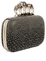 Leather Four-Ring Box Clutch Bag With Studs