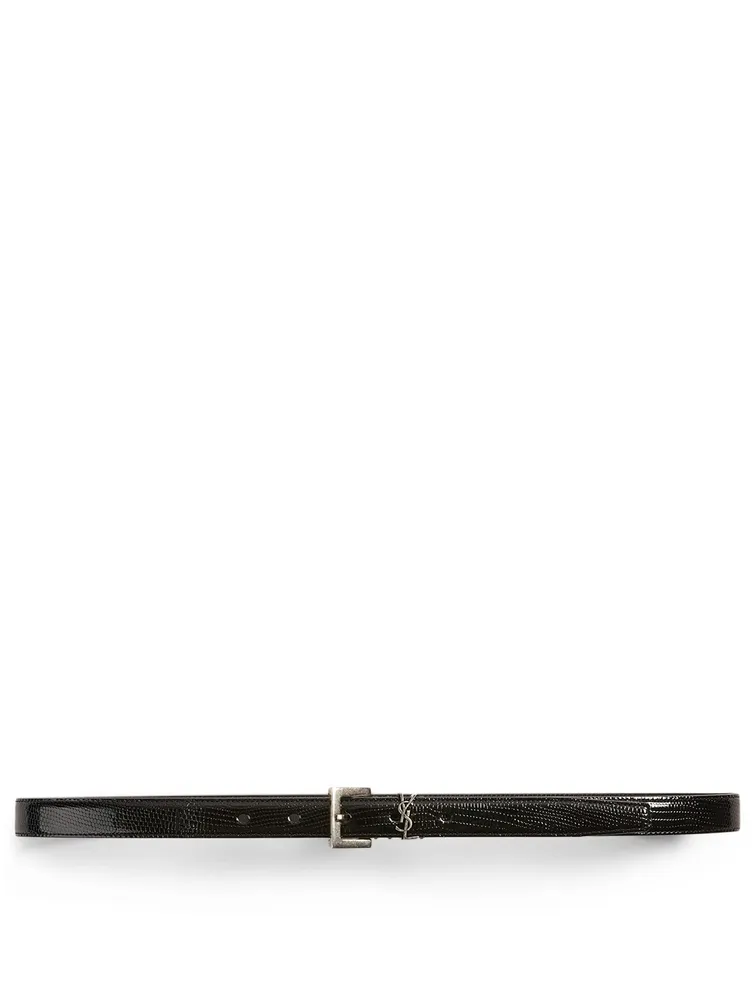 YSL Monogram Lizard-Embossed Leather Belt