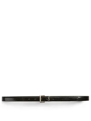 YSL Monogram Lizard-Embossed Leather Belt