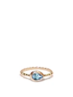 Dew Drop 14K Gold Pear Stackable Ring With Swiss Blue Topaz