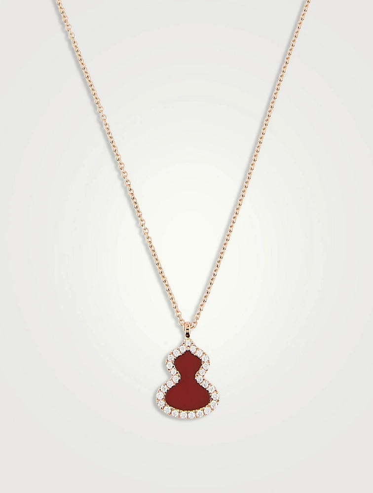 Petite Wulu 18K Rose Gold Red Agate Pendant Necklace With Diamonds