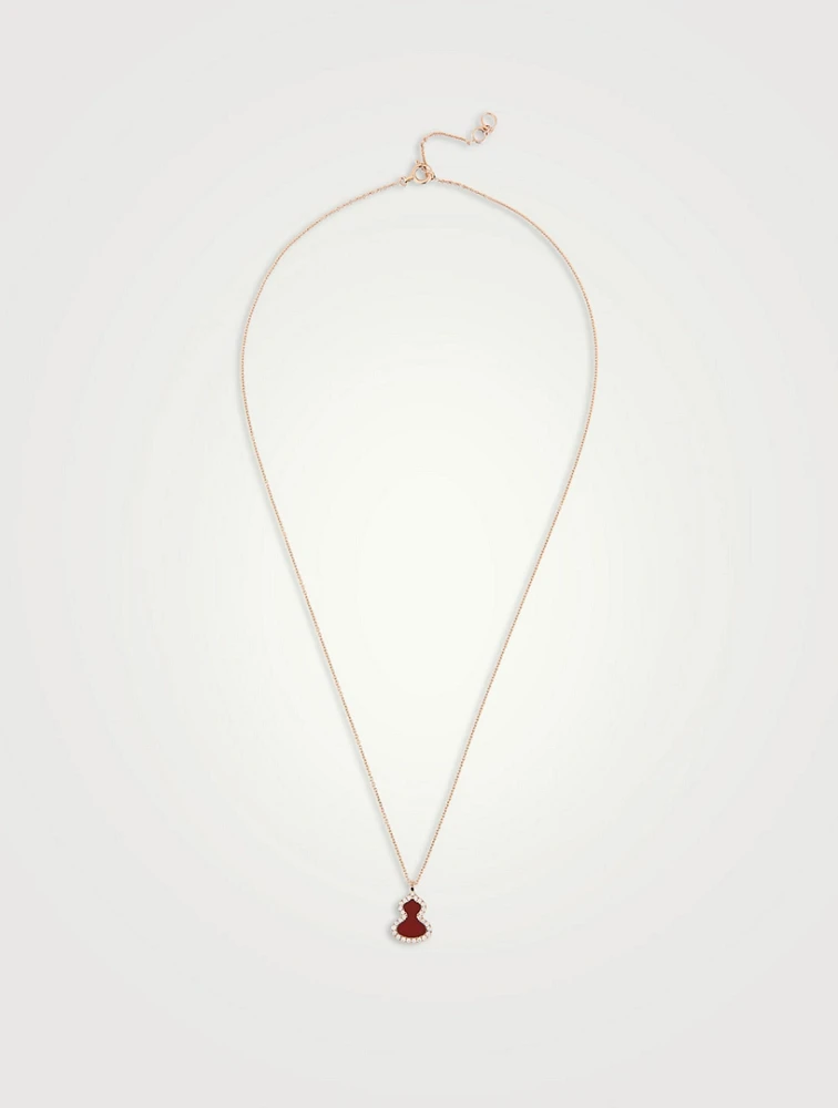 Petite Wulu 18K Rose Gold Red Agate Pendant Necklace With Diamonds