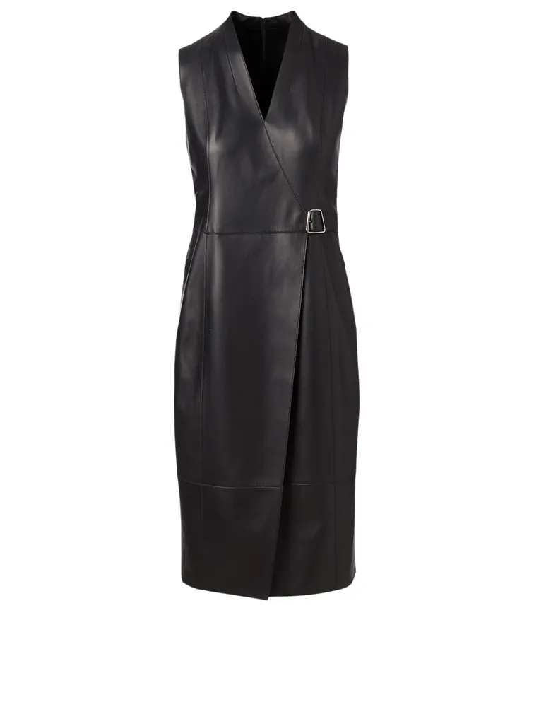 Leather Sleeveless Wrap Dress