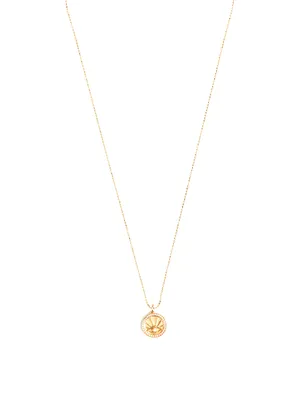 14K Gold Pearl Evil Eye Ray Coin Charm Necklace