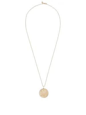 14K Gold Evil Eye Luck Coin Pave Rays Charm Necklace With Diamonds