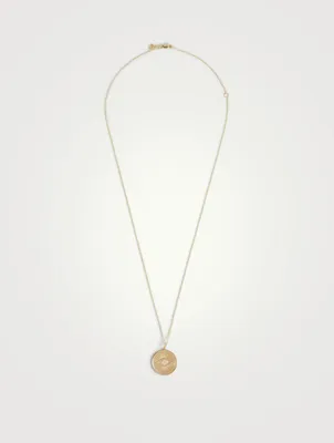 14K Gold Evil Eye Coin Charm Necklace With Diamonds