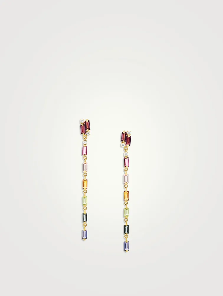 Rainbow Amalfi 14K Gold Dangle Baguette Earrings With Diamonds