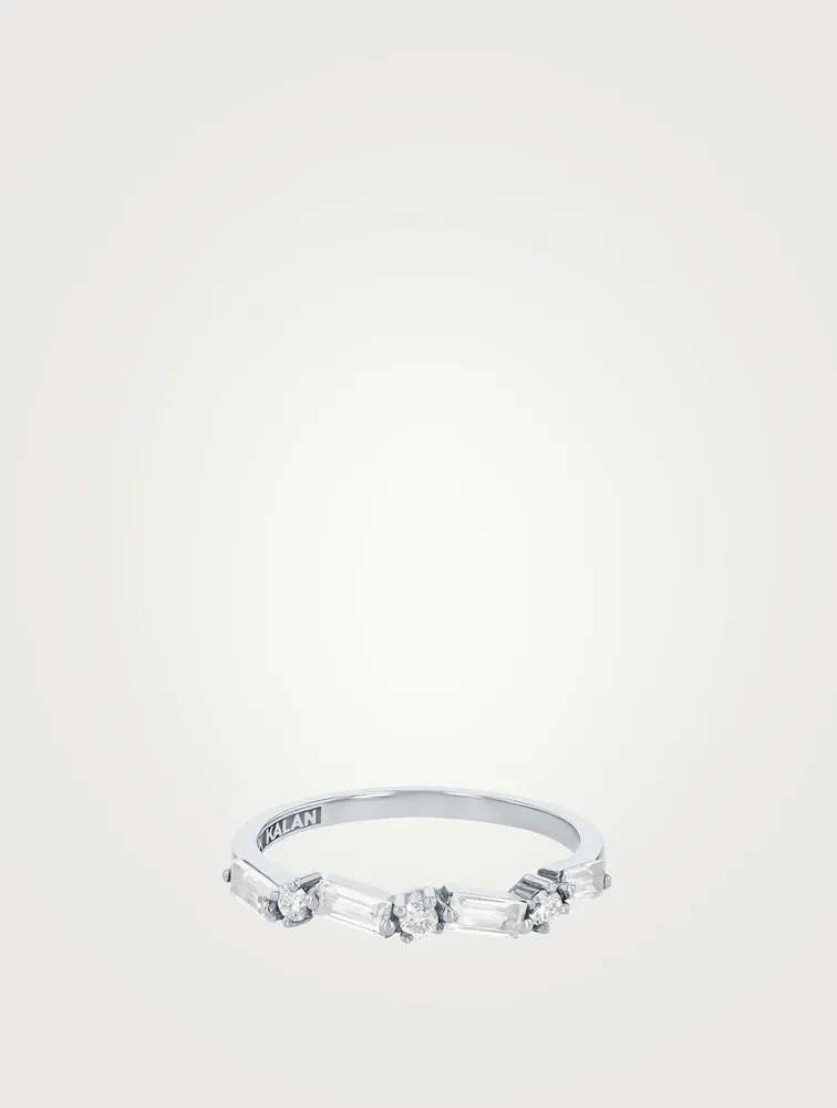 Amalfi 14K White Gold Fireworks Thin Half Band Ring With Topaz And Diamonds