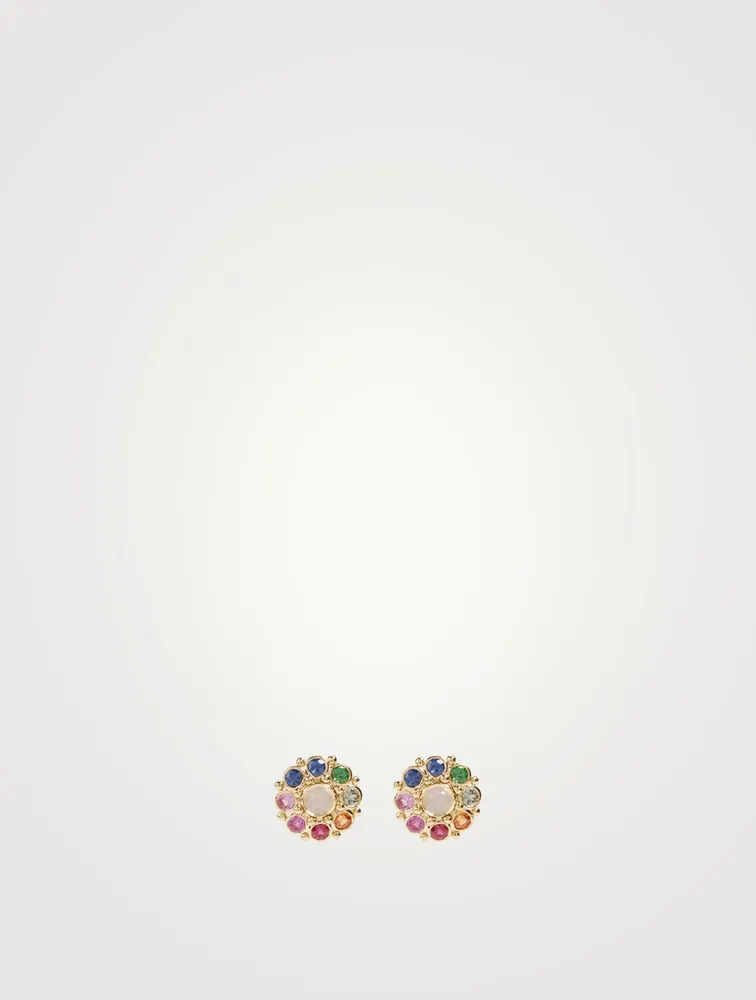 18K Gold Stella Earrings With Multicolour Stones