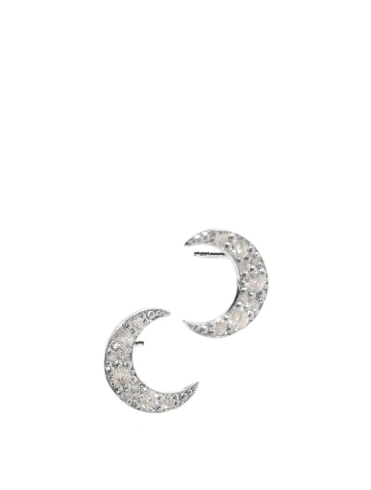 Large Aztec Sterling Silver Crescent Moon Stud Earrings With White Sapphires