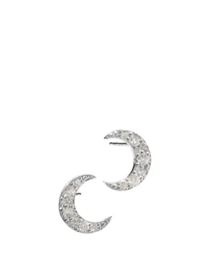 Large Aztec Sterling Silver Crescent Moon Stud Earrings With White Sapphires