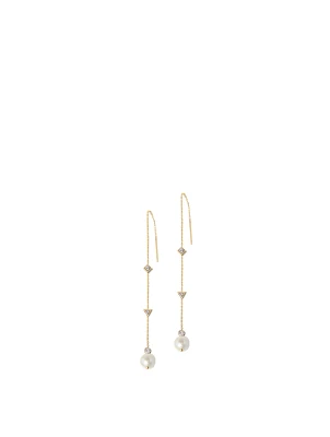 Cléo 14K Gold Pearl Chain Earrings With Pearls And Diamonds