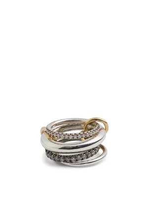 Cassini 18K Gold And Sterling Silver Stacked Ring With Diamonds