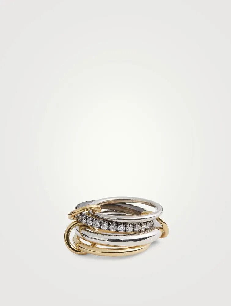 Janssen 18K Gold And Sterling Silver Stacked Ring With Diamonds