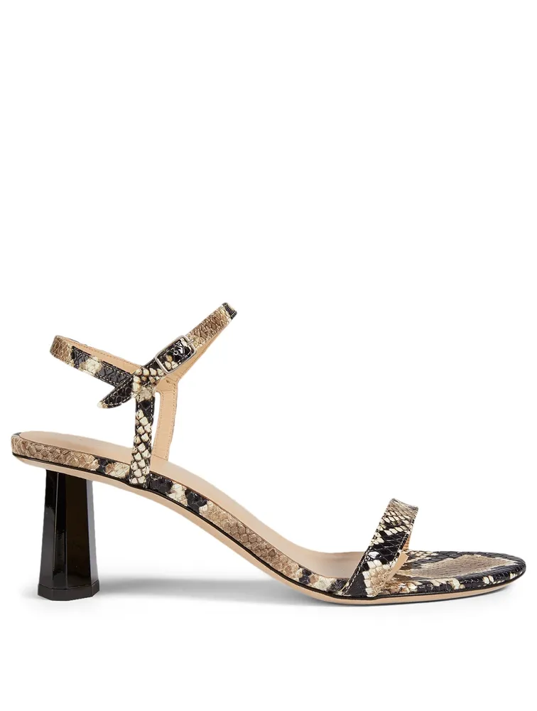 Magnolia Leather Heeled Sandals Snake Print