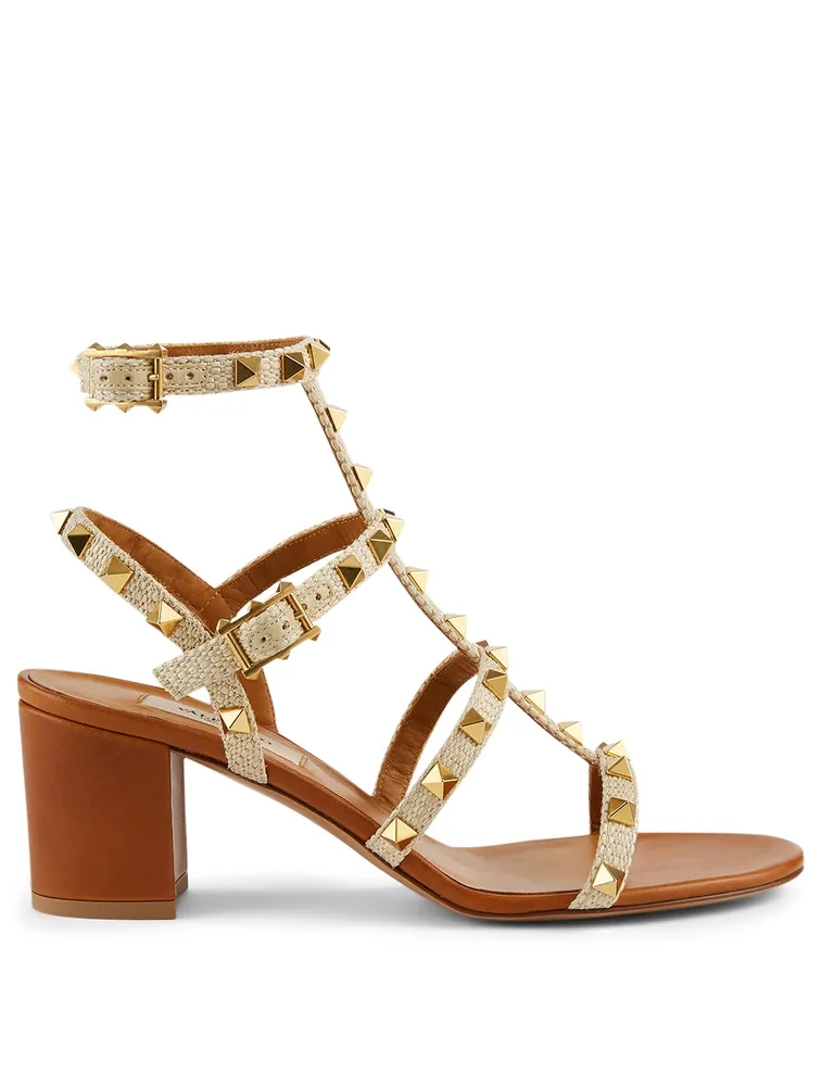 Rockstud Raffia Caged Heeled Sandal