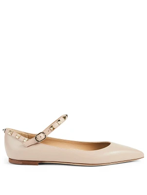 Rockstud Leather Mary Jane Ballet Flats