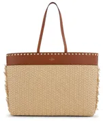 Rockstud Raffia And Leather Tote Bag