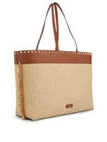 Rockstud Raffia And Leather Tote Bag