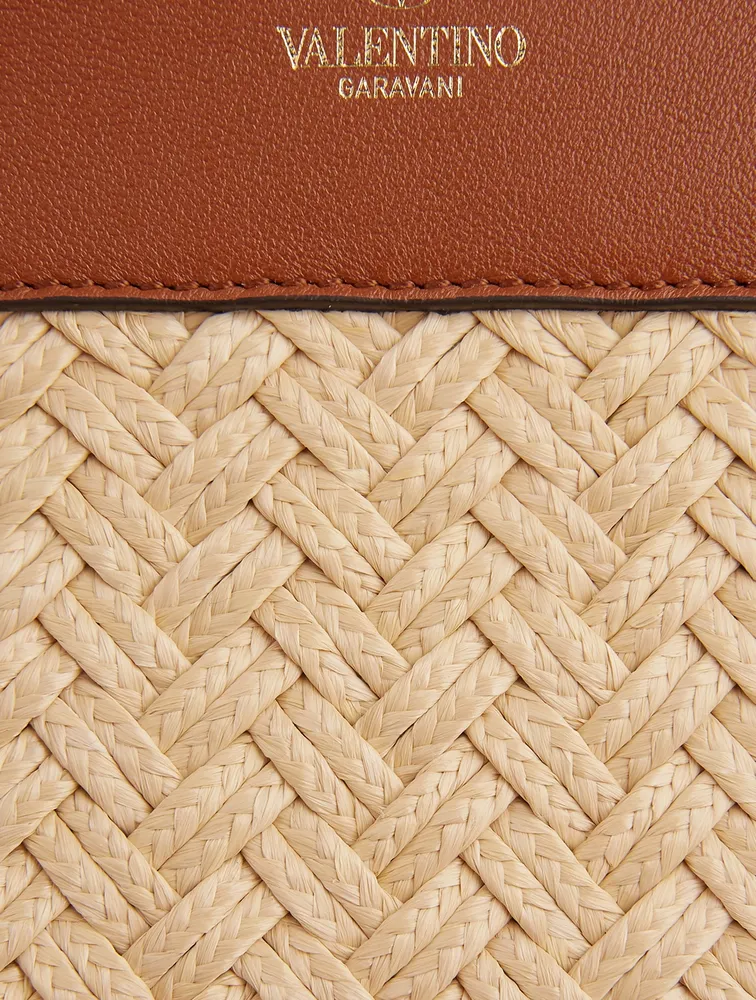 Rockstud Raffia And Leather Tote Bag