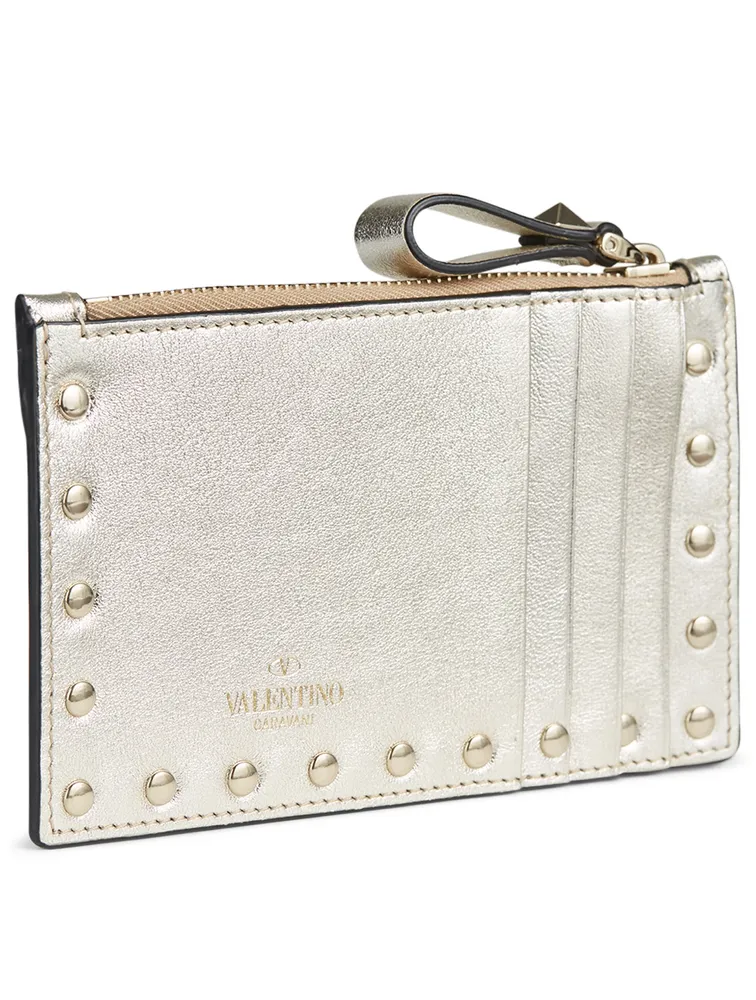 Rockstud Metallic Leather Card Holder
