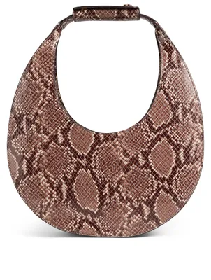 Moon Snake-Embossed Leather Shoulder Bag