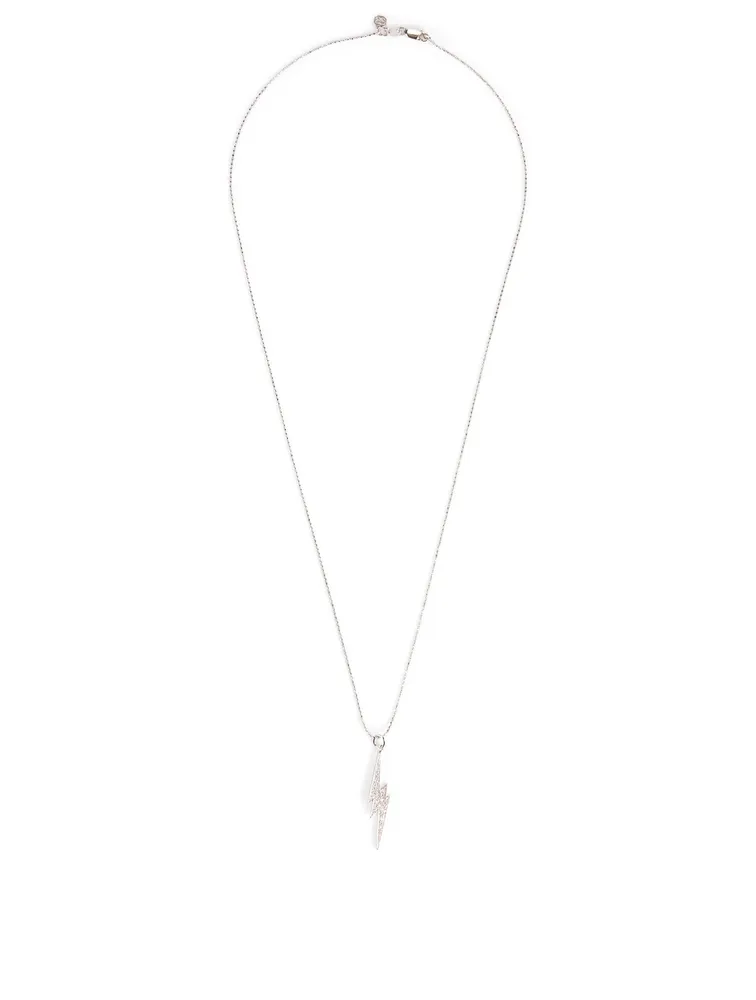 14K White Gold Lightning Bolt Charm Necklace With Diamonds