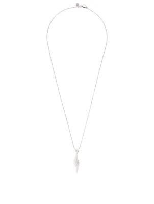 14K White Gold Lightning Bolt Charm Necklace With Diamonds