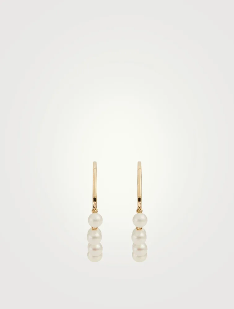 Medium 14K Pearl Drop Hoop Earrings