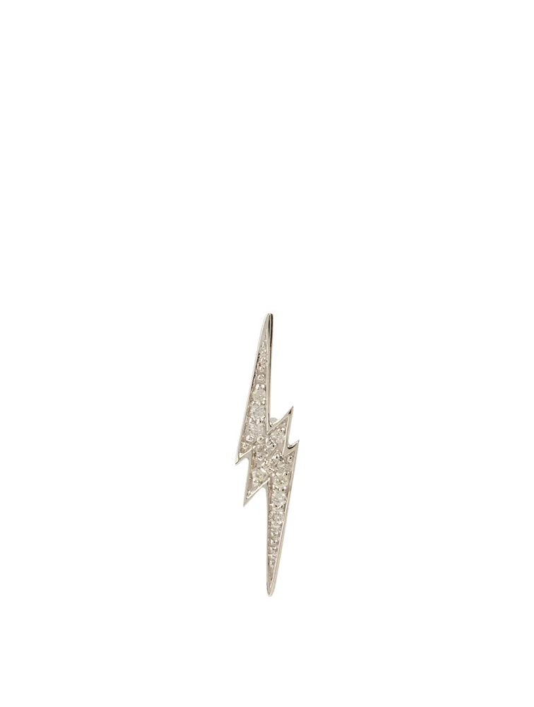 14K White Gold Lightning Bolt Stud Earring With Diamonds