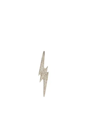14K White Gold Lightning Bolt Stud Earring With Diamonds